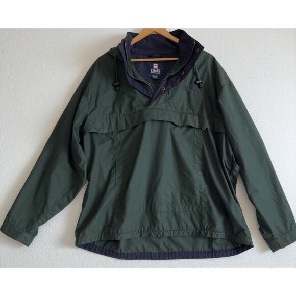Vtg Chaps Ralph Lauren Green Hooded Pullover Windbreaker Anorak Jacket Large - Picture 1 of 10